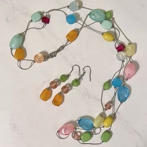 Beautiful Pretty DECO Glass Bead 28” necklace and earring matching set